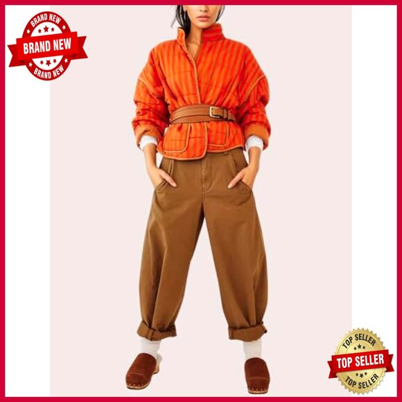 Lightweight Quilted Puffer Jacket with Pockets, Stand Collar, Loose Fit - Picture 5 of 7